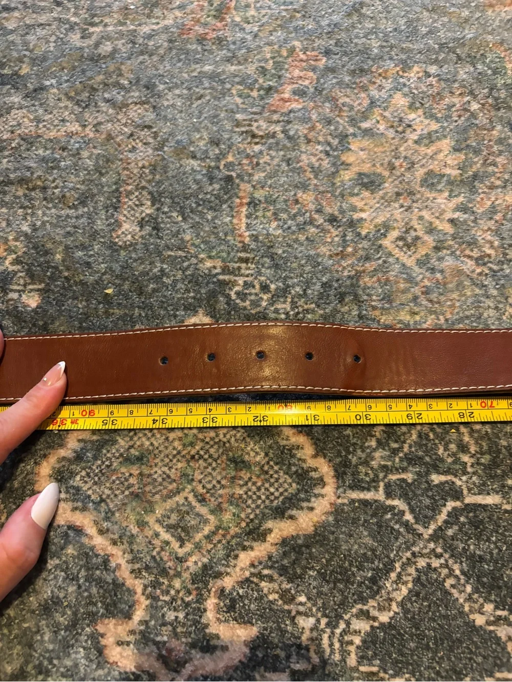 LOFT Tan Leather Belt with Brass-Tone Rounded Buckle